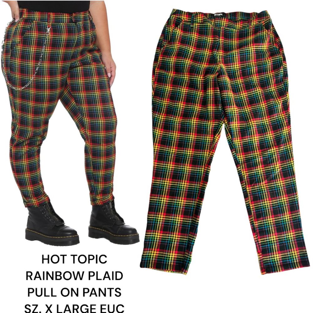 Hot Topic Rainbow Plaid Pull-On Pants - XL